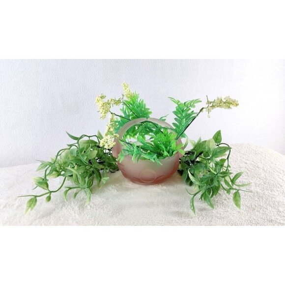 Lenox Imperial Pink Satin Glass Basket Split Handle 5" Button&Bows Pattern 80s - Picture 2 of 9